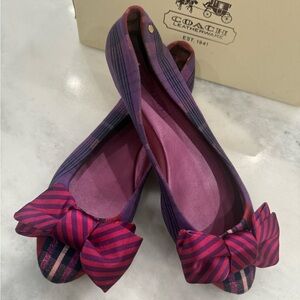 Coach Women's Pink and Purple Bow Flats